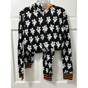 New XS Disney Halloween Ghost Black Mickey Adult PJs Piece Jumpsuit Bodysuit